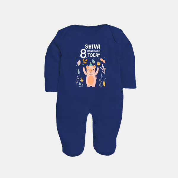 Cute Newborn Full Sleeve Bodysuit/ Sleep Suit/ Jumpsuit for 8 Month | Custom Name & Style Options - NAVY BLUE - New Born (Chest 7.5")