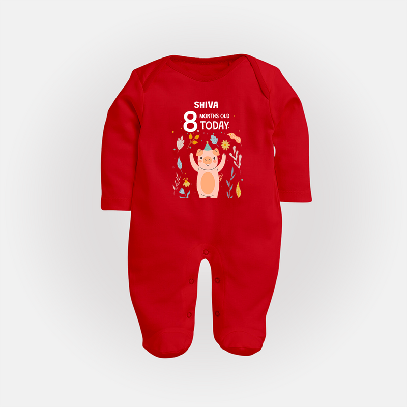 Celebrate The Magic Of Your Baby's Eighth Month With Our Elegant And Customized Sleep Suit For Babies - RED - New Born (Chest 7.5")