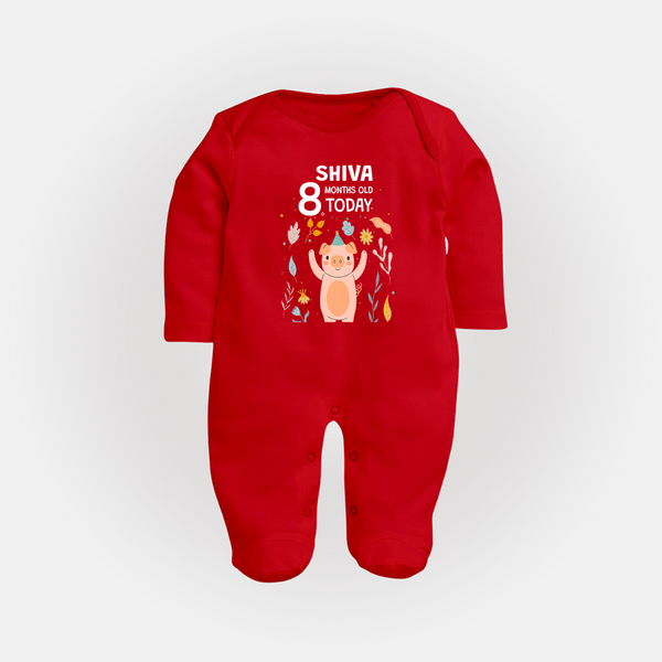 Cute Newborn Full Sleeve Bodysuit/ Sleep Suit/ Jumpsuit for 8 Month | Custom Name & Style Options - RED - New Born (Chest 7.5")