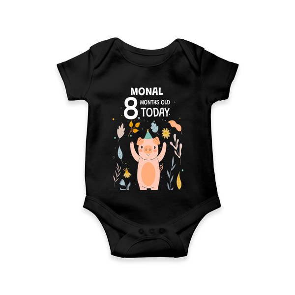 Commemorate your little one's 8th month with a custom romper/onesie, personalized with their name! - BLACK - 0 - 3 Months Old (Chest 16")