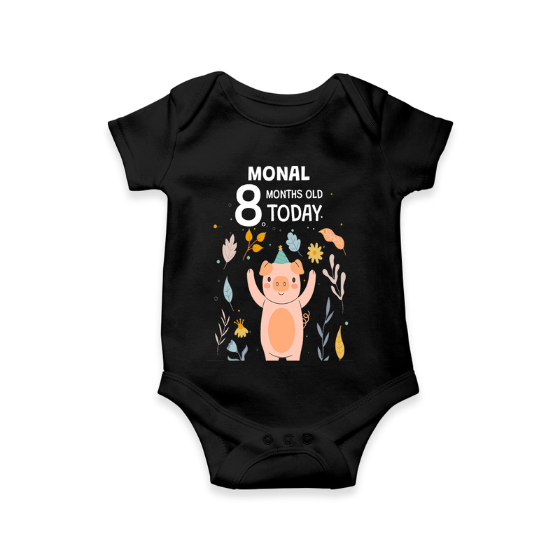 Commemorate your little one's 8th month with a custom romper/onesie, personalized with their name! - BLACK - 0 - 3 Months Old (Chest 16")