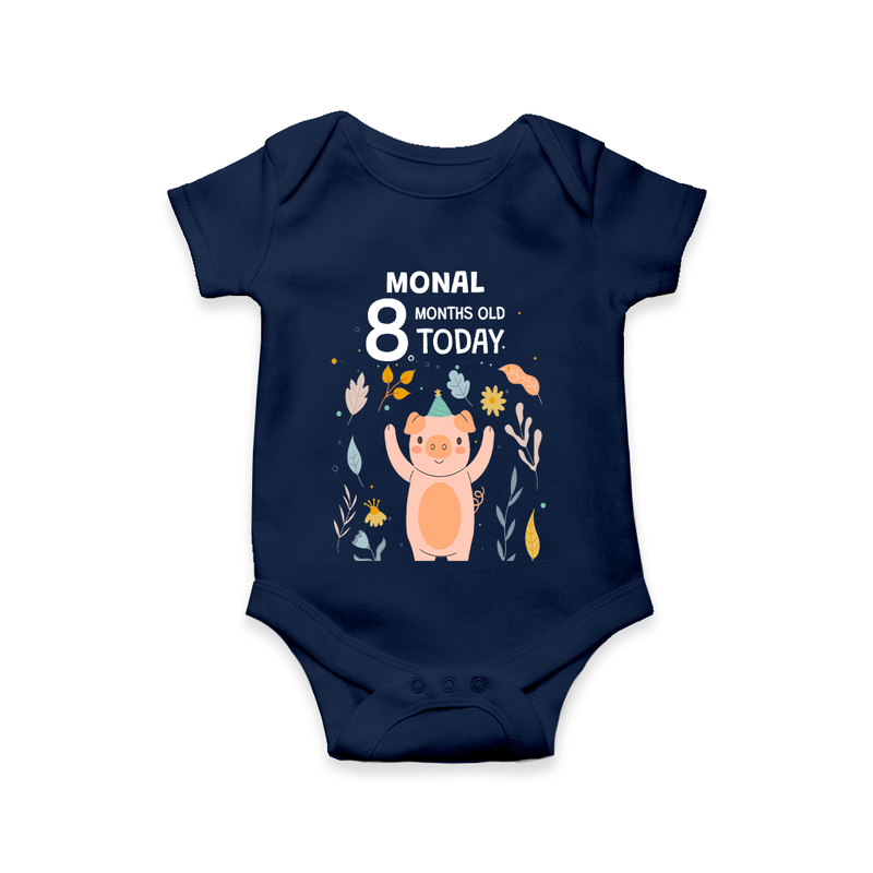 Commemorate your little one's 8th month with a custom romper/onesie, personalized with their name! - NAVY BLUE - 0 - 3 Months Old (Chest 16")