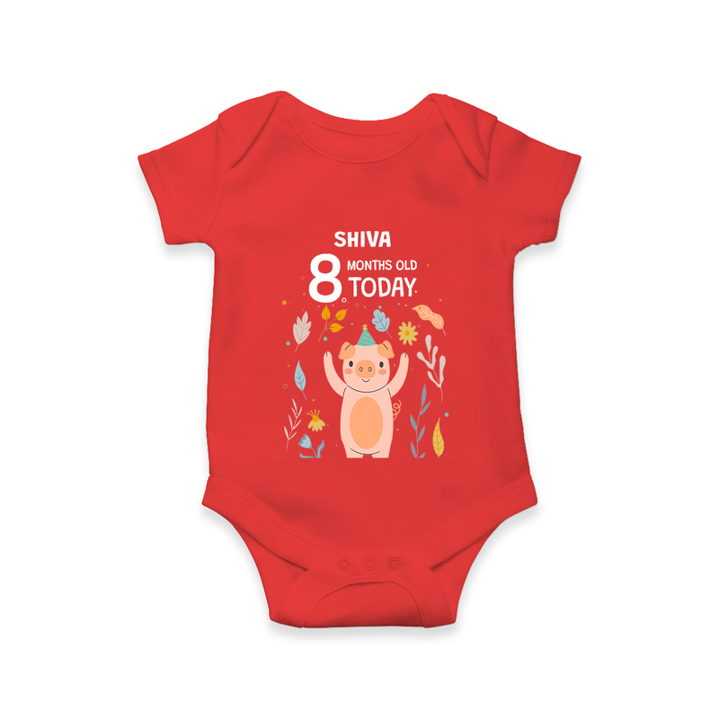 Celebrate The Magic Of Your Baby's Eighth Month With Our Elegant And Customized Romper For Babies - RED - 0 - 3 Months Old (Chest 16")