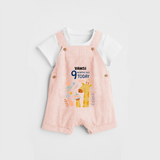 Commemorate your little one's 9th month with a custom Dungaree set, personalized with their name! - PEACH - 0 - 5 Months Old (Chest 17")