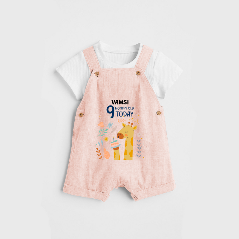 Commemorate your little one's 9th month with a custom Dungaree set, personalized with their name! - PEACH - 0 - 5 Months Old (Chest 17")