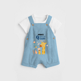 Commemorate your little one's 9th month with a custom Dungaree set, personalized with their name! - SKY BLUE - 0 - 5 Months Old (Chest 17")