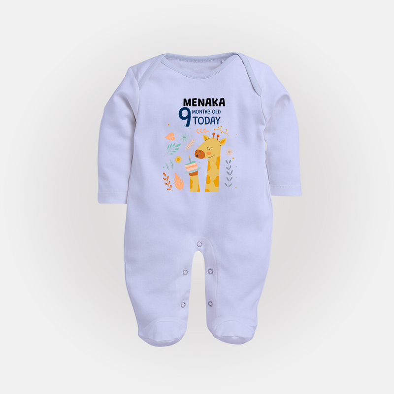 Cute Newborn Full Sleeve Bodysuit/ Sleep Suit/ Jumpsuit for 9 Month | Custom Name & Style Options - BABY BLUE - New Born (Chest 7.5")