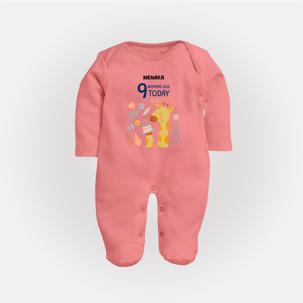 Celebrate The Magic Of Your Baby's Ninth Month With Our Elegant And Customized Sleep Suit For Babies - PEACH - New Born (Chest 7.5")