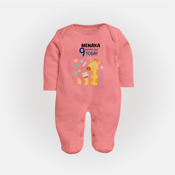 Cute Newborn Full Sleeve Bodysuit/ Sleep Suit/ Jumpsuit for 9 Month | Custom Name & Style Options - PEACH - New Born (Chest 7.5")