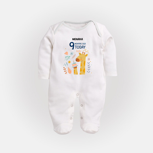 Celebrate The Magic Of Your Baby's Ninth Month With Our Elegant And Customized Sleep Suit For Babies - WHITE - New Born (Chest 7.5")