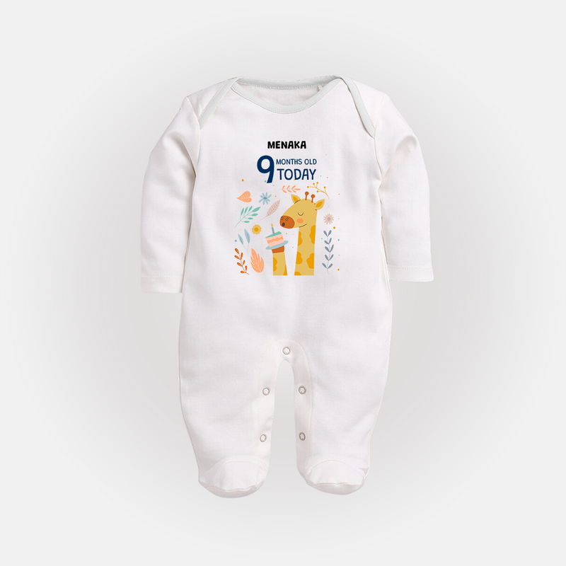 Celebrate The Magic Of Your Baby's Ninth Month With Our Elegant And Customized Sleep Suit For Babies - WHITE - New Born (Chest 7.5")