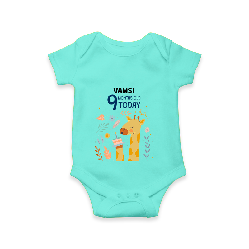 Commemorate your little one's 9th month with a custom romper/onesie, personalized with their name! - ARCTIC BLUE - 0 - 3 Months Old (Chest 16")