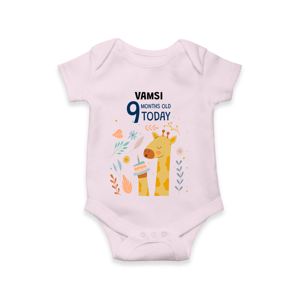 Commemorate your little one's 9th month with a custom romper/onesie, personalized with their name! - BABY PINK - 0 - 3 Months Old (Chest 16")