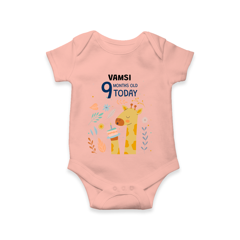 Commemorate your little one's 9th month with a custom romper/onesie, personalized with their name! - PEACH - 0 - 3 Months Old (Chest 16")