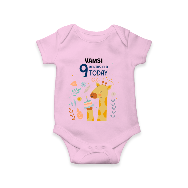 Commemorate your little one's 9th month with a custom romper/onesie, personalized with their name! - PINK - 0 - 3 Months Old (Chest 16")