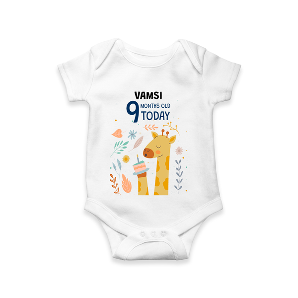 Commemorate your little one's 9th month with a custom romper/onesie, personalized with their name! - WHITE - 0 - 3 Months Old (Chest 16")