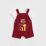 Commemorate your little one's 9th month with a custom Dungaree set, personalized with their name! - RED - 0 - 5 Months Old (Chest 17")