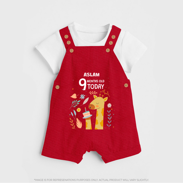 Celebrate The Magic Of Your Baby's Ninth Month With Our Elegant And Customized Dungaree Set For Babies - RED - 0 - 5 Months Old (Chest 18")