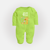 Cute Newborn Full Sleeve Bodysuit/ Sleep Suit/ Jumpsuit for 9 Month | Custom Name & Style Options - LIME GREEN - New Born (Chest 7.5")