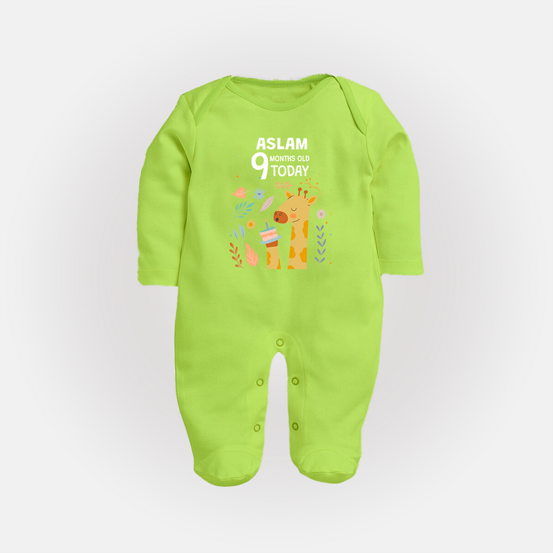 Cute Newborn Full Sleeve Bodysuit/ Sleep Suit/ Jumpsuit for 9 Month | Custom Name & Style Options - LIME GREEN - New Born (Chest 7.5")