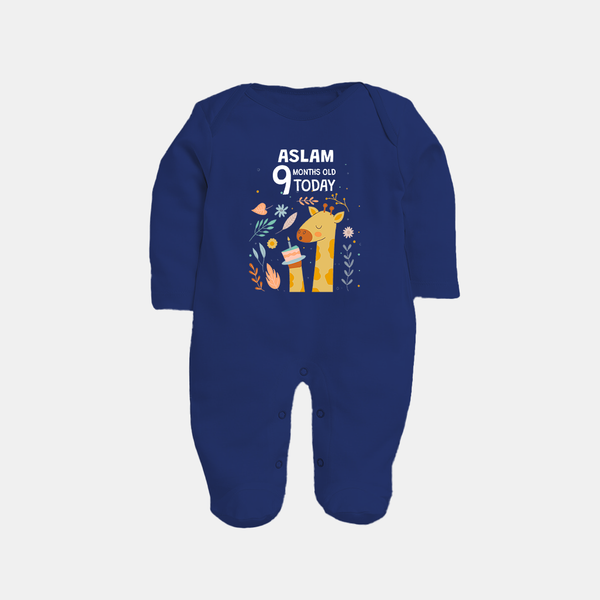 Cute Newborn Full Sleeve Bodysuit/ Sleep Suit/ Jumpsuit for 9 Month | Custom Name & Style Options - NAVY BLUE - New Born (Chest 7.5")