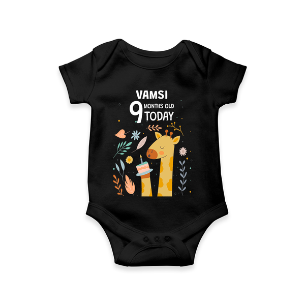 Commemorate your little one's 9th month with a custom romper/onesie, personalized with their name! - BLACK - 0 - 3 Months Old (Chest 16")