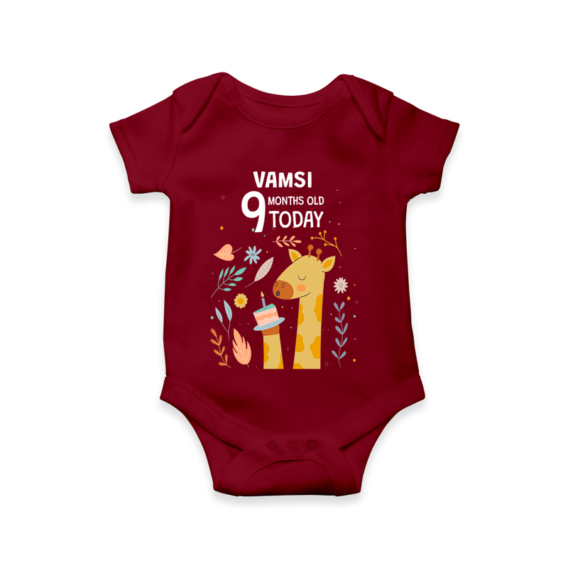 Commemorate your little one's 9th month with a custom romper/onesie, personalized with their name! - MAROON - 0 - 3 Months Old (Chest 16")