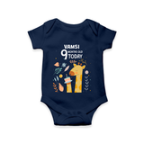 Commemorate your little one's 9th month with a custom romper/onesie, personalized with their name! - NAVY BLUE - 0 - 3 Months Old (Chest 16")