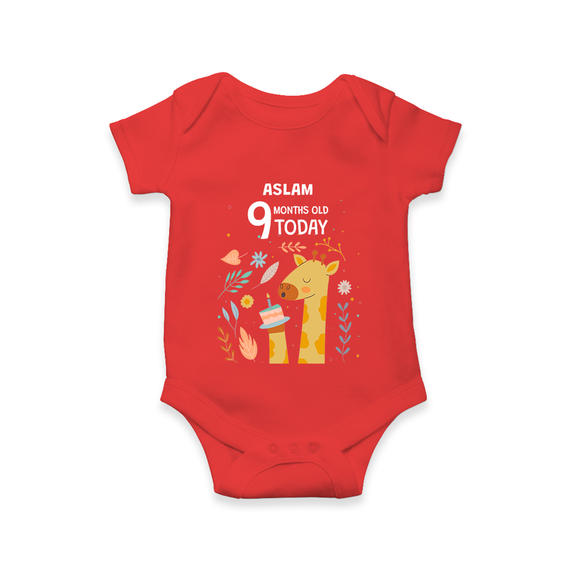 Celebrate The Magic Of Your Baby's Ninth Month With Our Elegant And Customized Romper For Babies - RED - 0 - 3 Months Old (Chest 16")