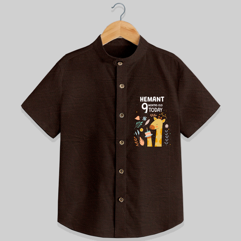 Commemorate your little one's 9th month with a custom Shirt, personalized with their name! - CHOCOLATE BROWN - 0 - 6 Months Old (Chest 21")