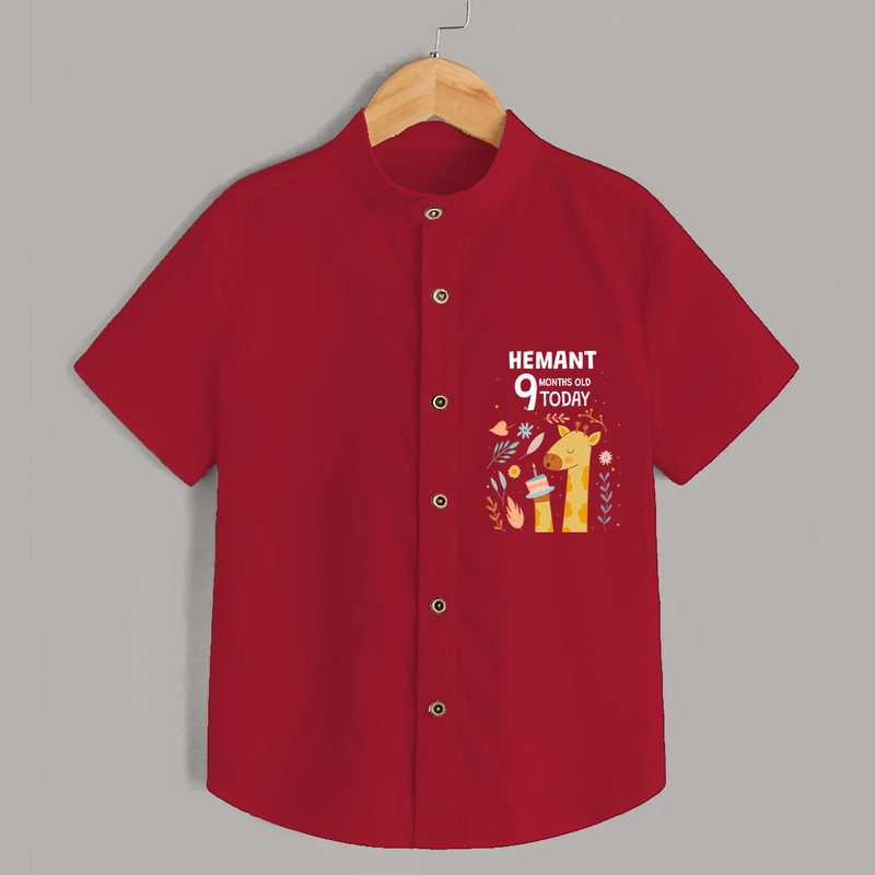 Commemorate your little one's 9th month with a custom Shirt, personalized with their name! - RED - 0 - 6 Months Old (Chest 21")