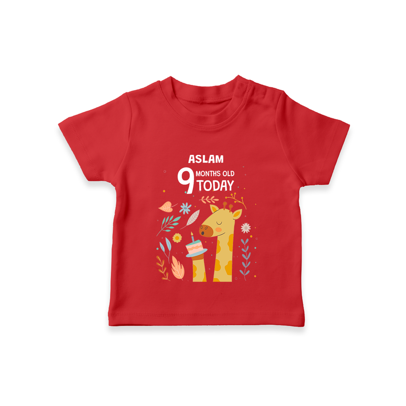 Celebrate The Magic Of Your Baby's Ninth Month With Our Elegant And Customized T-Shirt For Babies - RED - 0-5 Months Old (Chest 17")