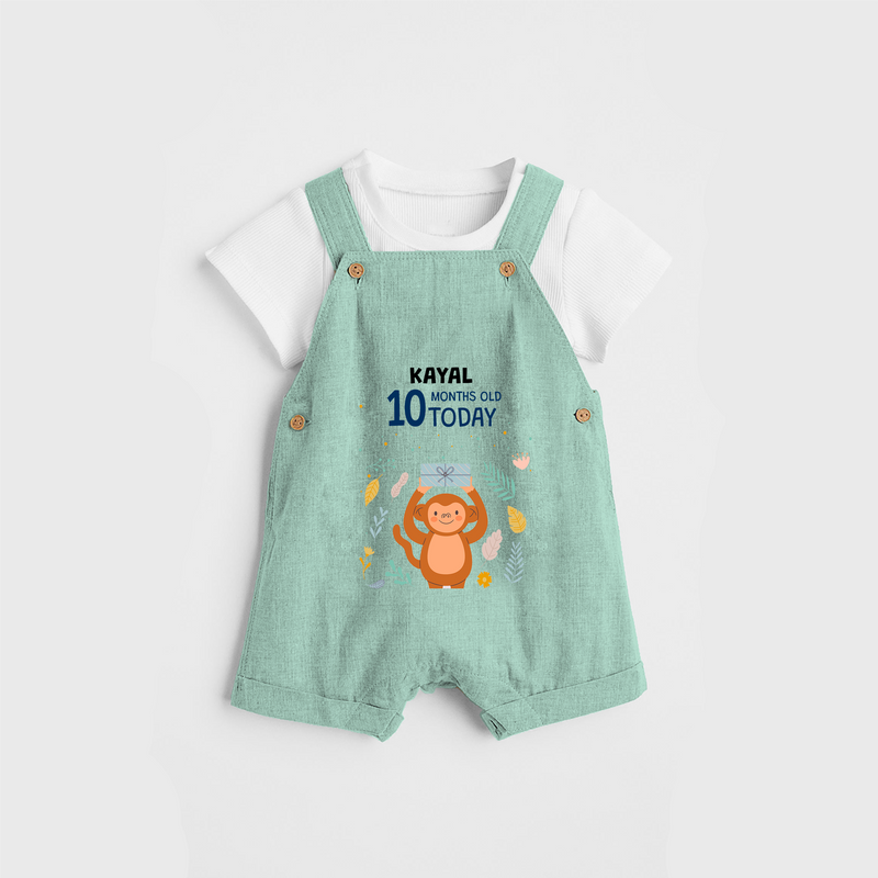 Commemorate your little one's 10th month with a custom Dungaree set, personalized with their name! - LIGHT GREEN - 0 - 5 Months Old (Chest 17")