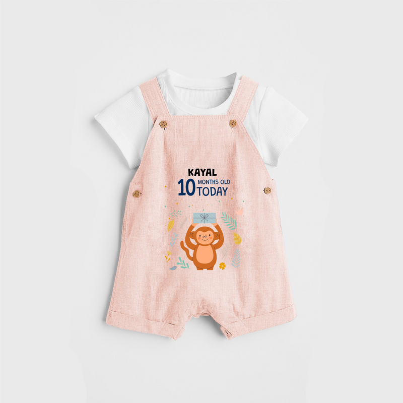 Commemorate your little one's 10th month with a custom Dungaree set, personalized with their name! - PEACH - 0 - 5 Months Old (Chest 17")