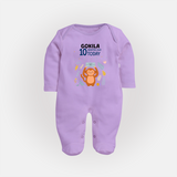 Cute Newborn Full Sleeve Bodysuit/ Sleep Suit/ Jumpsuit for 10 Month | Custom Name & Style Options - LILAC - New Born (Chest 7.5")