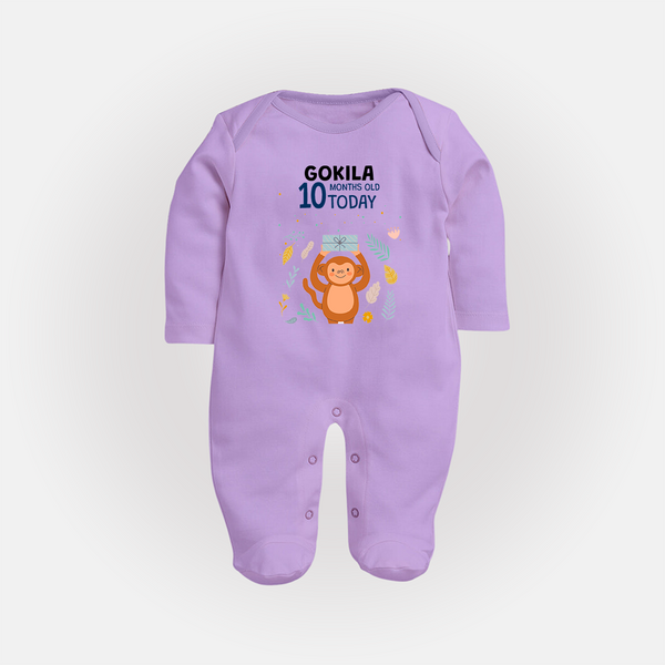 Cute Newborn Full Sleeve Bodysuit/ Sleep Suit/ Jumpsuit for 10 Month | Custom Name & Style Options - LILAC - New Born (Chest 7.5")