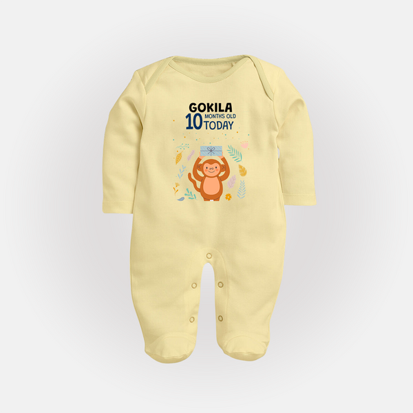 Cute Newborn Full Sleeve Bodysuit/ Sleep Suit/ Jumpsuit for 10 Month | Custom Name & Style Options - PASTEL YELLOW - New Born (Chest 7.5")