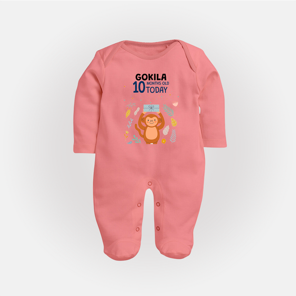 Cute Newborn Full Sleeve Bodysuit/ Sleep Suit/ Jumpsuit for 10 Month | Custom Name & Style Options - PEACH - New Born (Chest 7.5")