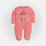 Celebrate The Magic Of Your Baby's Tenth Month With Our Elegant And Customized Sleep Suit For Babies - PEACH - New Born (Chest 7.5")