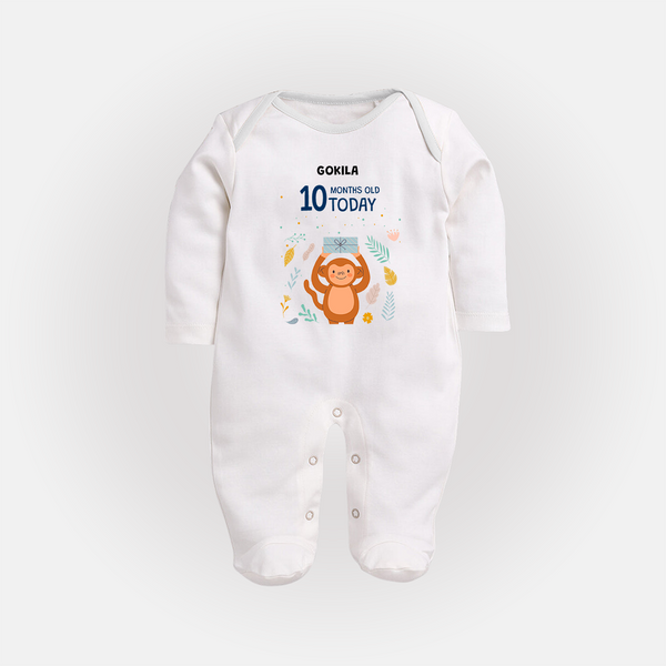 Celebrate The Magic Of Your Baby's Tenth Month With Our Elegant And Customized Sleep Suit For Babies - WHITE - New Born (Chest 7.5")