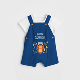 Commemorate your little one's 10th month with a custom Dungaree set, personalized with their name! - COBALT BLUE - 0 - 5 Months Old (Chest 17")