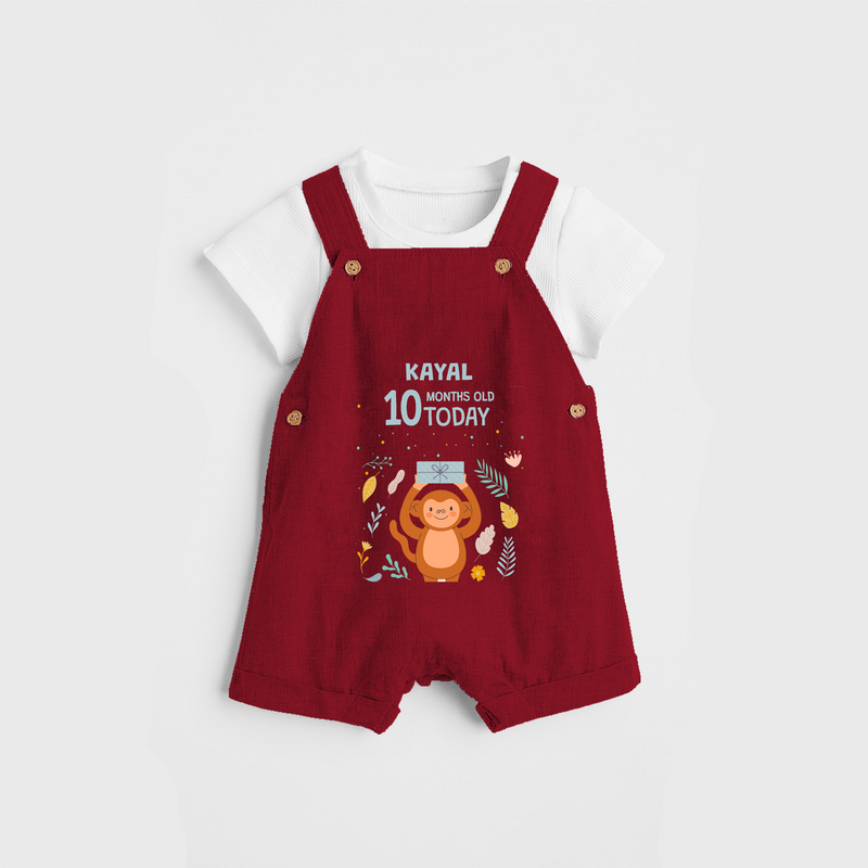 Commemorate your little one's 10th month with a custom Dungaree set, personalized with their name! - RED - 0 - 5 Months Old (Chest 17")