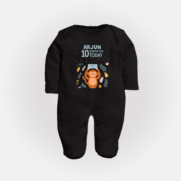 Cute Newborn Full Sleeve Bodysuit/ Sleep Suit/ Jumpsuit for 10 Month | Custom Name & Style Options - BLACK - New Born (Chest 7.5")