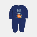 Cute Newborn Full Sleeve Bodysuit/ Sleep Suit/ Jumpsuit for 10 Month | Custom Name & Style Options - NAVY BLUE - New Born (Chest 7.5")