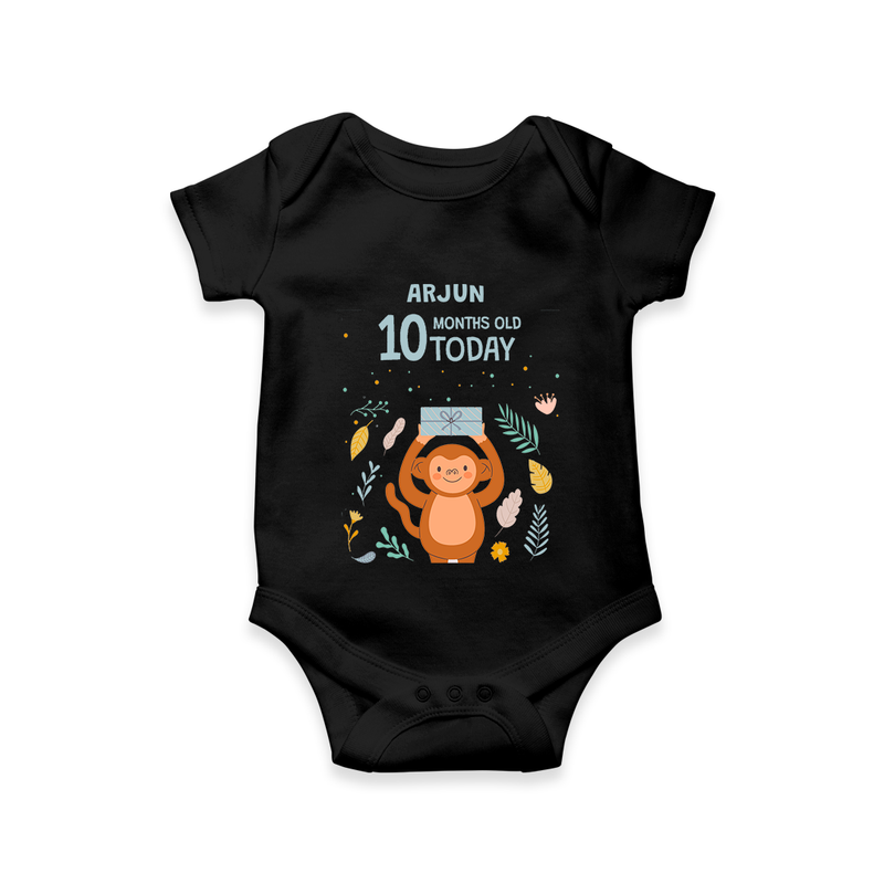 Celebrate The Magic Of Your Baby's Tenth Month With Our Elegant And Customized Romper For Babies - BLACK - 0 - 3 Months Old (Chest 16")