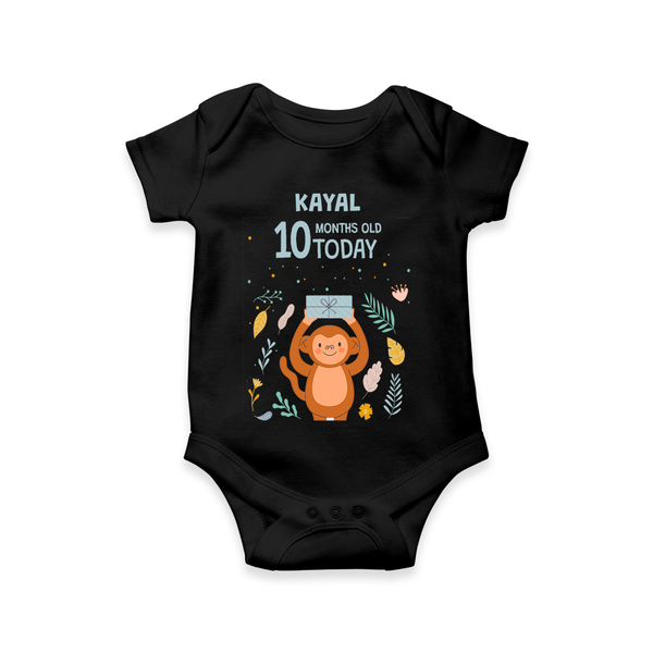 Commemorate your little one's 10th month with a custom romper/onesie, personalized with their name! - BLACK - 0 - 3 Months Old (Chest 16")