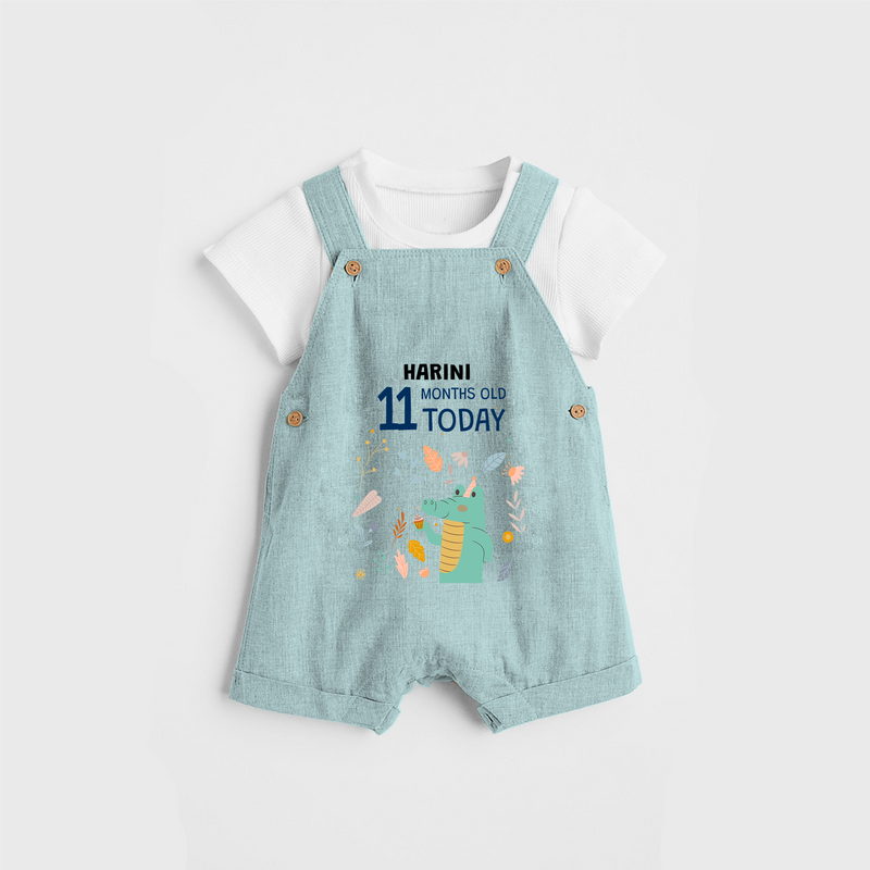 Commemorate your little one's 11th month with a custom Dungaree set, personalized with their name! - ARCTIC BLUE - 0 - 5 Months Old (Chest 17")