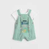 Commemorate your little one's 11th month with a custom Dungaree set, personalized with their name! - LIGHT GREEN - 0 - 5 Months Old (Chest 17")