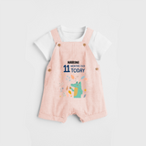 Commemorate your little one's 11th month with a custom Dungaree set, personalized with their name! - PEACH - 0 - 5 Months Old (Chest 17")