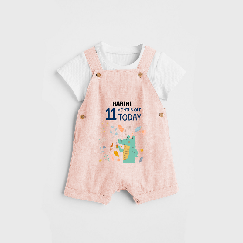 Commemorate your little one's 11th month with a custom Dungaree set, personalized with their name! - PEACH - 0 - 5 Months Old (Chest 17")